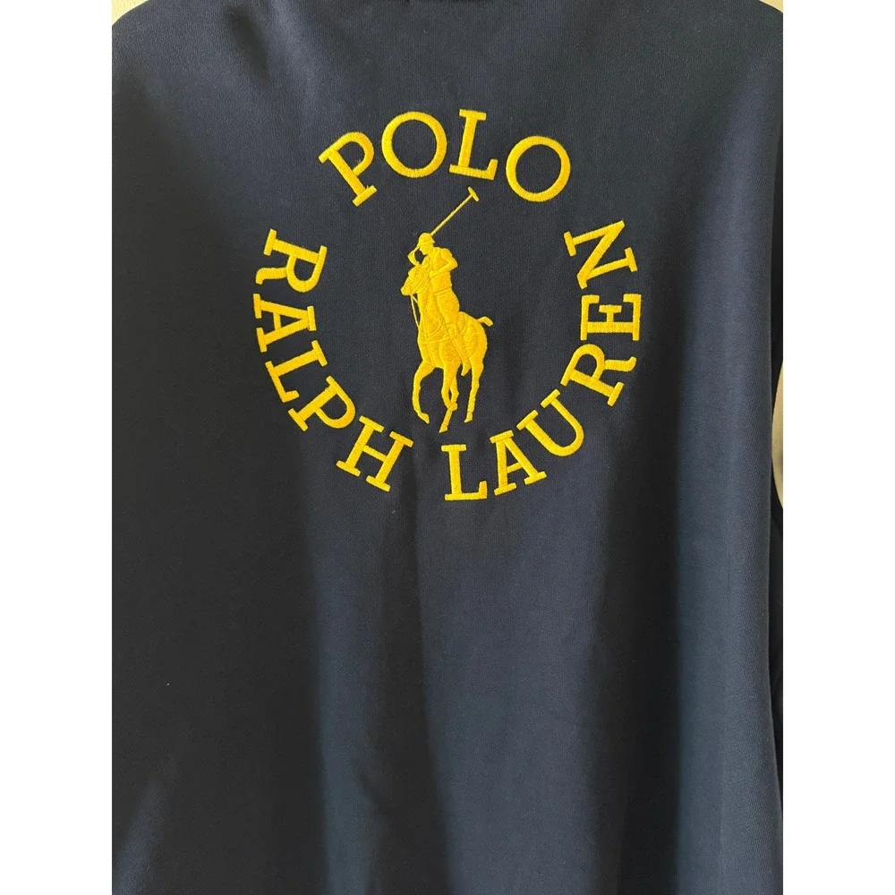 Polo Ralph Lauren Mens Varsity Letterman Jacket Navy Blue Yellow XL Logo Back